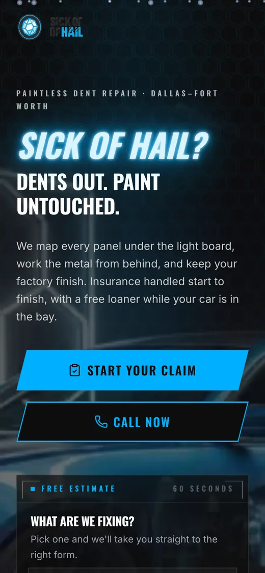The Sick of Hail website on a phone