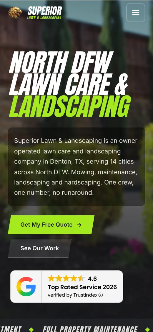 The Superior Lawn & Landscaping website on a phone