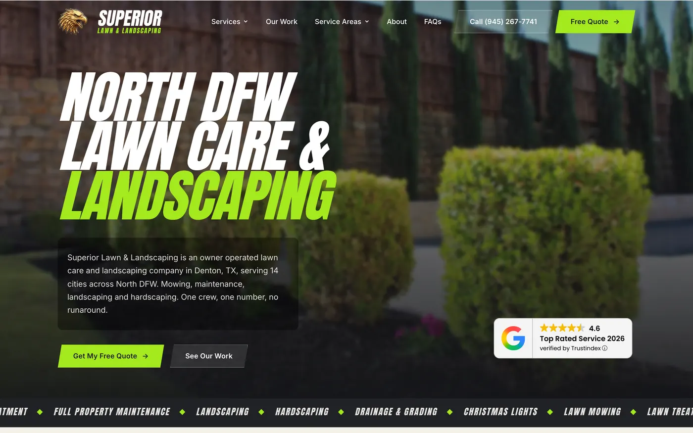 The Superior Lawn & Landscaping website